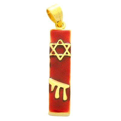 Gold Filled Red Enamel Chai Mezuzah Pendant